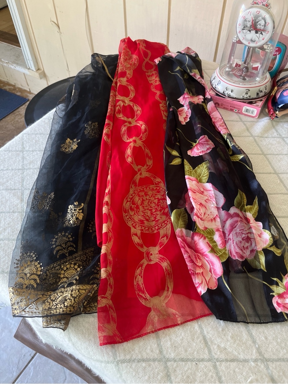 Unbranded Floral & Metallic Sheer Scarves - Black, Red, Pink